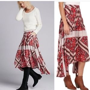 Free People | Paradise Print Boho Skirt High Waisted W/ Pockets Hi Low